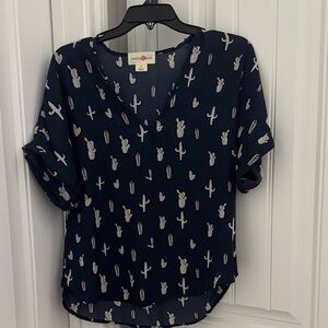 Wishful Park Navy Cactus Print Blouse